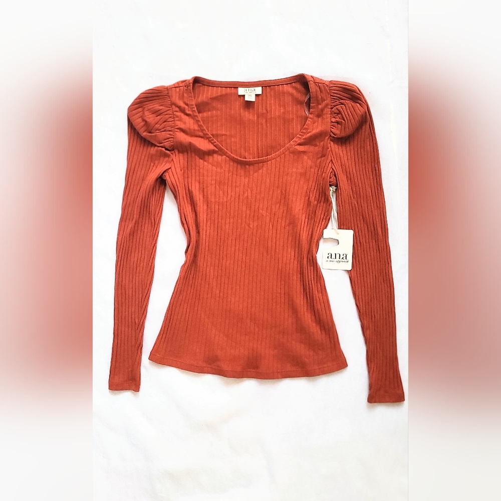 NWT!Fall Cozy Cotton Blend Blouse Long Sleeve Women's Burnt Orange Top XS Petite